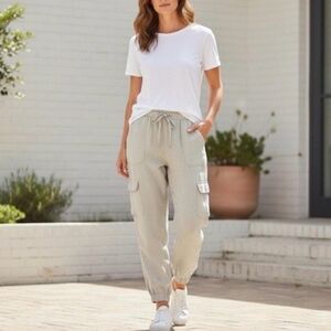 Nicole Miller European Grown Flax Linen Cargo Joggers #3480